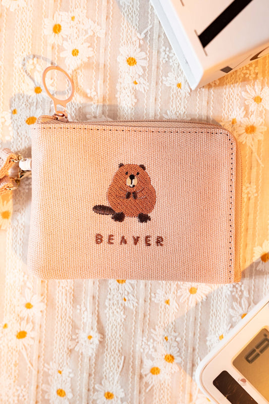 超萌動物刺繡零錢包 附 伸縮卡套功能