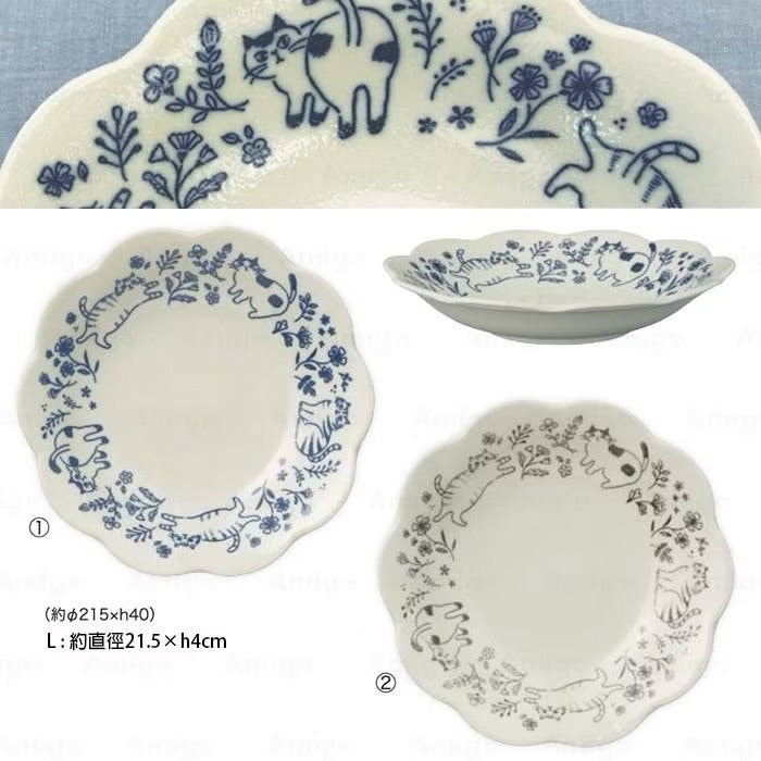 日本製 KISSA 餐具 花邊造型貓咪手繪風陶瓷盤