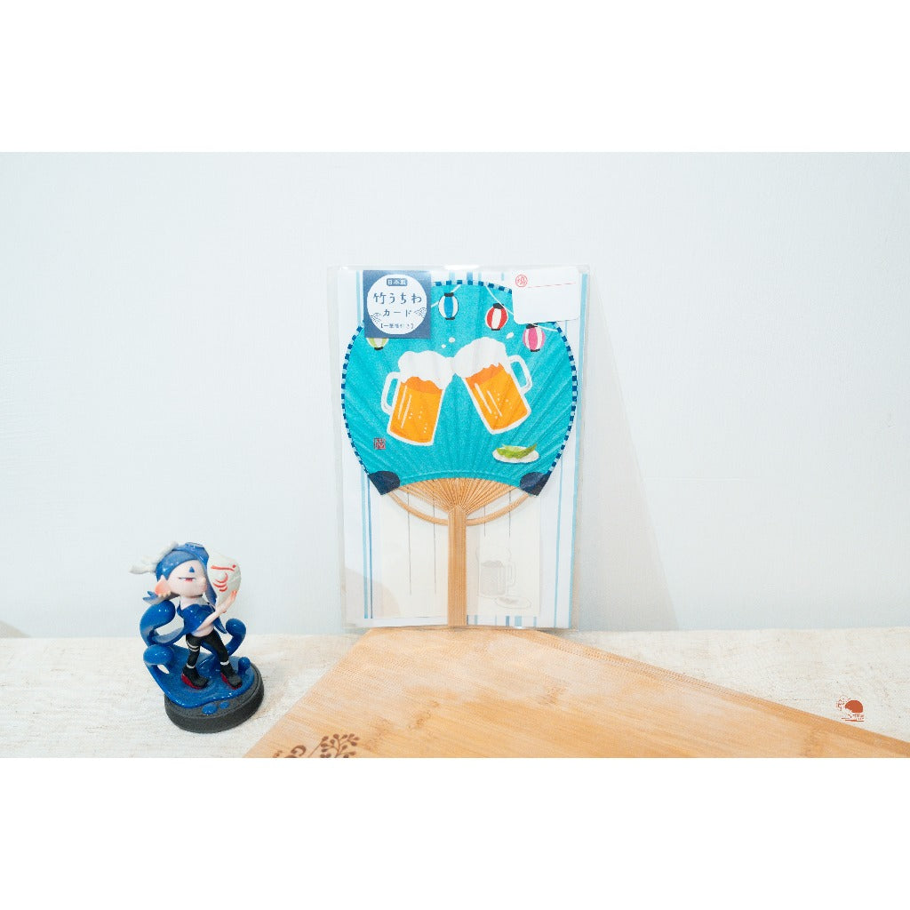 現貨 日本製精選 夏日風 團扇卡片 彩色手繪風迷你紙扇 祝福賀卡 文具