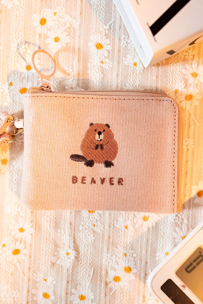 超萌動物刺繡零錢包 附 伸縮卡套功能