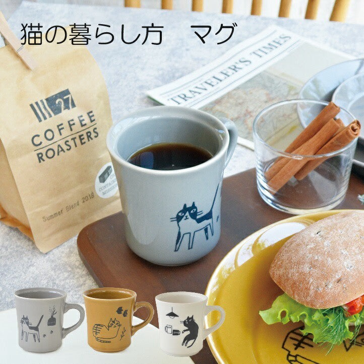 日本製 美濃燒 手繪風貓咪 陶瓷馬克杯