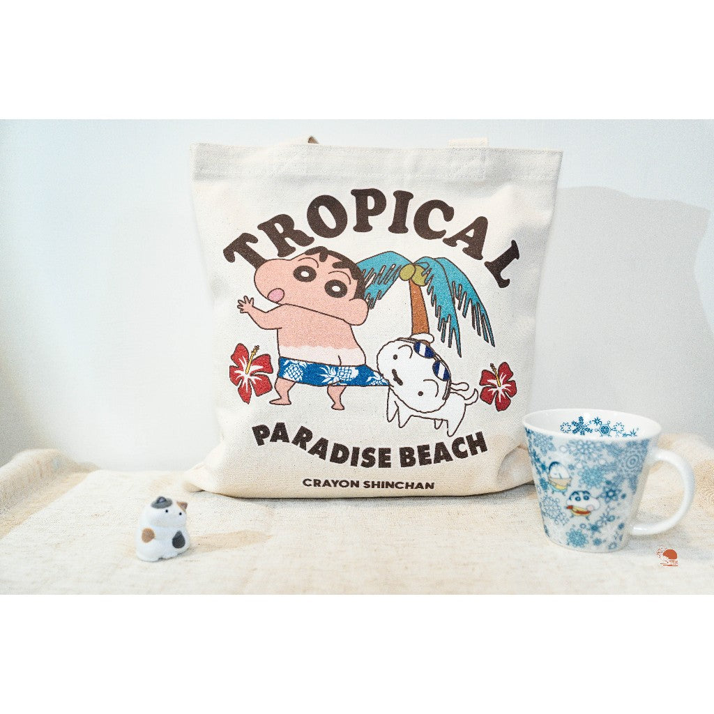 現貨 日本 蠟筆小新 TROPICAL 海灘度假風 衝浪 帆布托特包 大容量收納 手提袋 購物袋