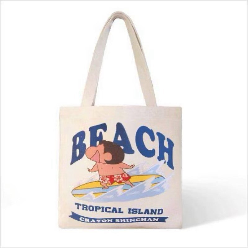 現貨 日本 蠟筆小新 TROPICAL 海灘度假風 衝浪 帆布托特包 大容量收納 手提袋 購物袋