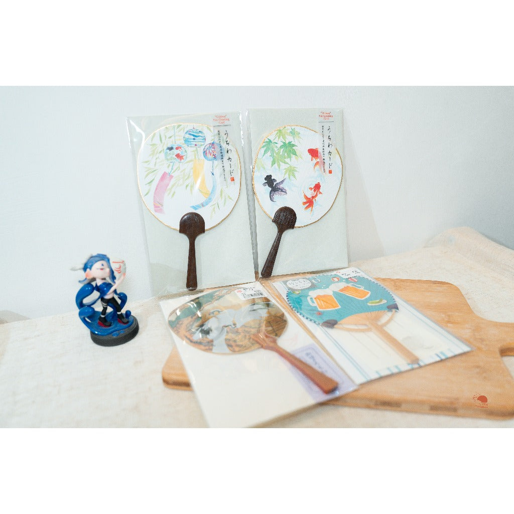 現貨 日本製精選  夏日風 團扇卡片 彩色手繪風迷你紙扇 祝福賀卡 文具