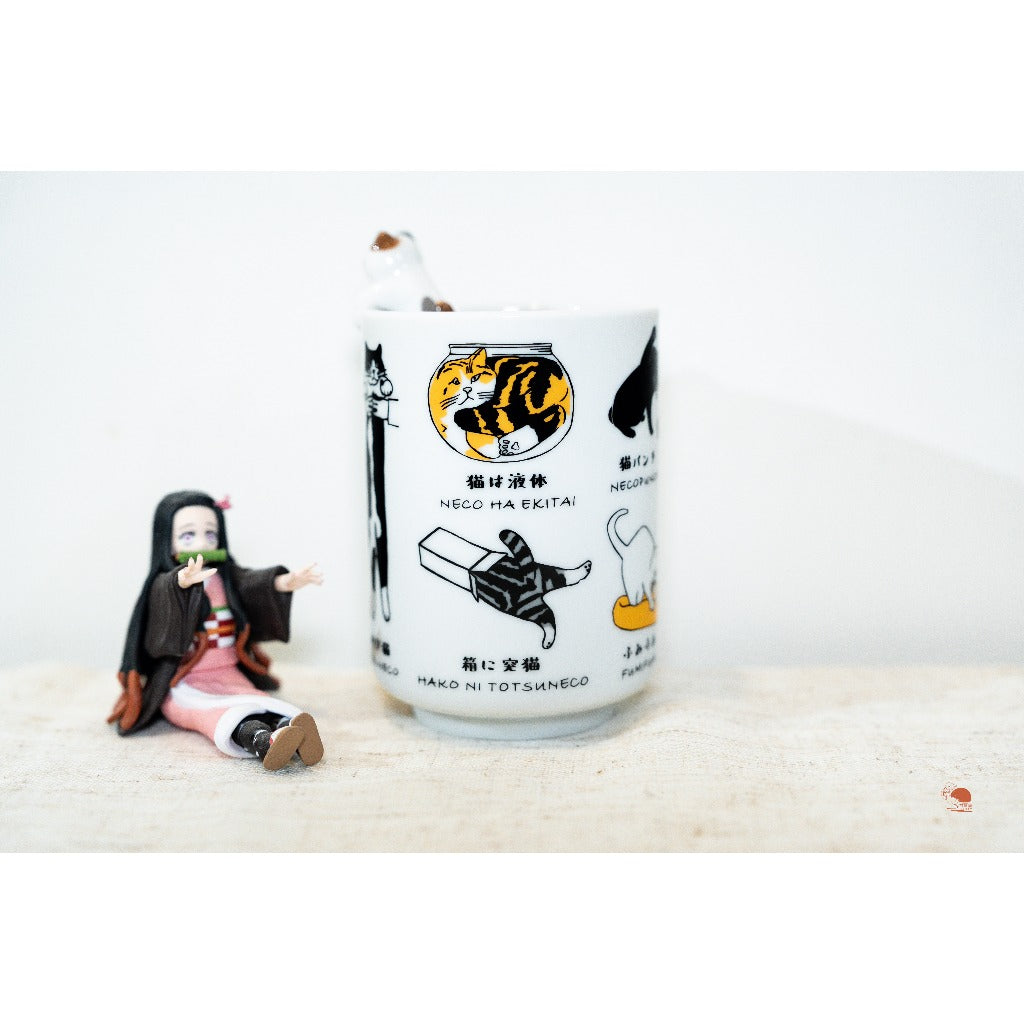 現貨 | 日本製 美濃燒 手繪風貓咪日常 壽司湯吞杯 茶杯