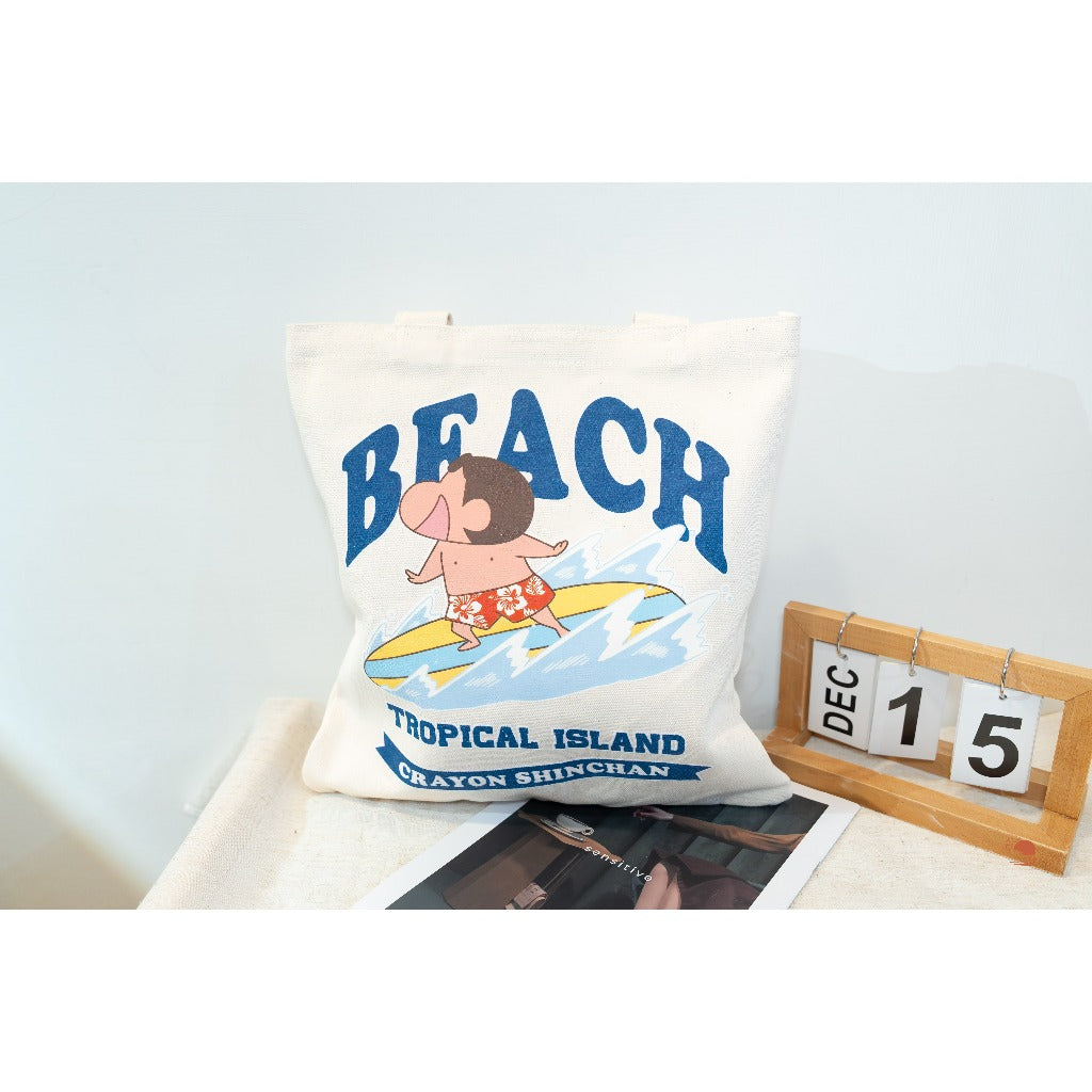 現貨 日本 蠟筆小新 TROPICAL 海灘度假風 衝浪 帆布托特包 大容量收納 手提袋 購物袋