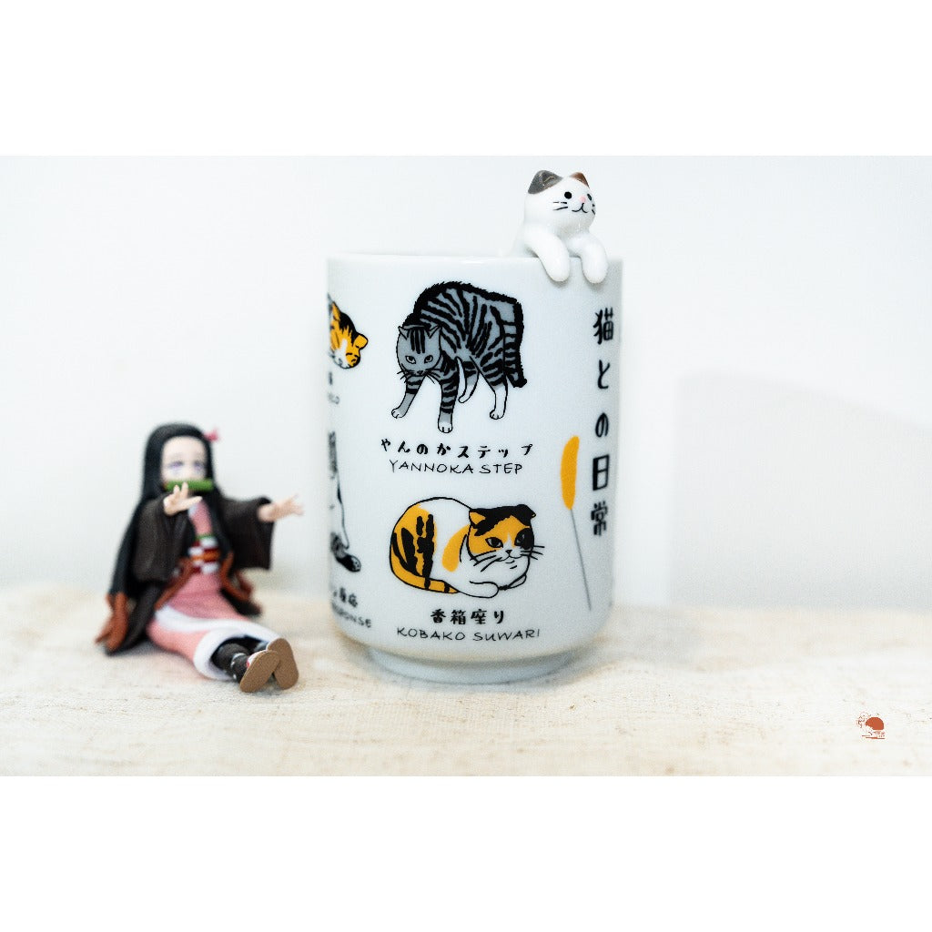 現貨 | 日本製 美濃燒 手繪風貓咪日常 壽司湯吞杯 茶杯