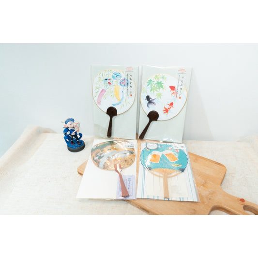 現貨 日本製精選  夏日風 團扇卡片 彩色手繪風迷你紙扇 祝福賀卡 文具